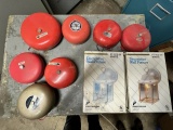 BOX OF FIRE ALARM BELLS AND (2) DECORATIVE LIGHT FIXTURES