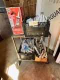 METAL ROLLING CART WITH (4) BOXES OF CAULKING AND ADHESIVE