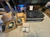 LOT OF HOME ELECTRONICS -  RECORD PLAYER- SPEAKERS AND MORE