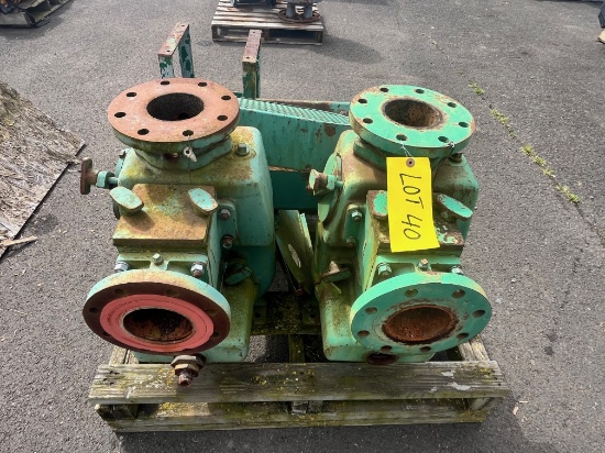 Pallet with two hydromatic self priming, sewage, and trash pumps.