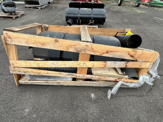 Crate with hustler mower bagger system, unused