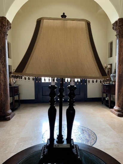 Decorative dark brown wood stain lamp