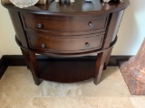 half round solid wood dark stain two drawer cabinets