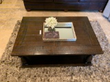 one custom cherry wood stain coffee table and two custom cherry wood stain end tables
