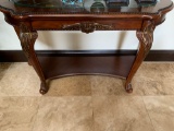 Half round solid wood table with glass top