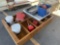 wooden cabinet, gas cans and trays