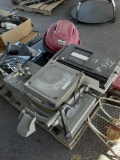 Pallet with overhead projector, vacuum, keyboards, printer