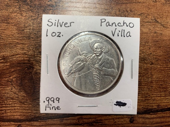 PANCHO VILLA COIN WITH AZTEC CALENDAR, .999 FINE SILVER, 1 OZ SILVER
