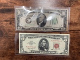 1934 TEN DOLLAR BILL & 1963 FIVE DOLLAR RED SEAL