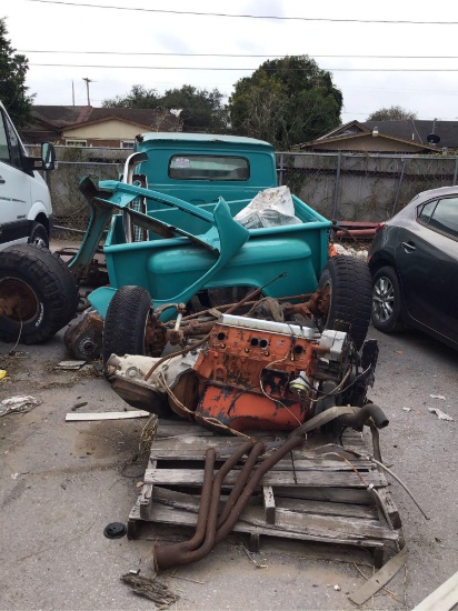 Parts of a 1956 Chev Truck on Pallets