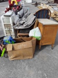 2 Chairs, Basket w/Hangers, Iron Board, Mini Refrigerator, Inflatable Mattress & Bag w/Belts & Misc.