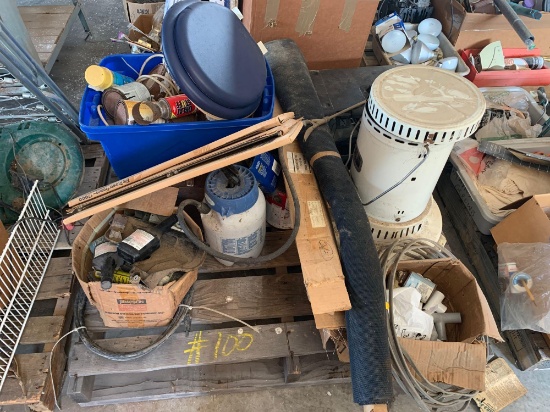 Group of Heater, Pump, Cans, Misc.