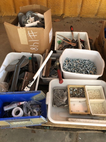 Pallet with Tools, Casters, Fasteners