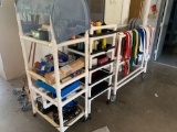 3 carts wMisc. items such as books, several colors of yarn, cable wiring, and colorful belts