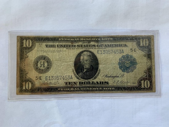 1914 TEN DOLLAR BILL LARGE NOTE FEDERAL RESERVE BANK OF RICHMOND VIRGINIA