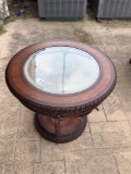 Round Wooden Table with Glass Top