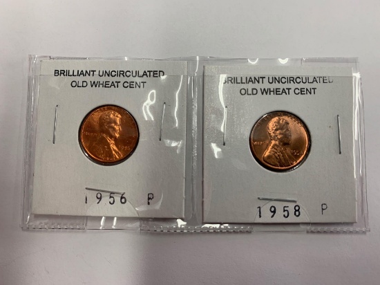 1956 Brilliant Uncirculated Old Wheat Cent and 1958 Brilliant Uncirculated Old Wheat Cent