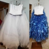 Quincenera Dress, 3 Pieces, Size 12, Color: White/Blue
