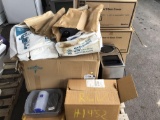 Boxes of supreme urinal containers, catheter trays, computer microscope and coffee maker,
