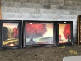 (3) Oil Paintings on Canvas (Red Trees)