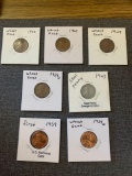 (5) wheat cents, 1920, 1927, 1929, 1934, 1958 (1) 1943 steel penny... (1) 1959 U.S Memorial cent...