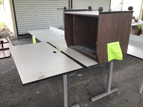 (2) Computer Tables (1) Brown Wood Chart with Wheels