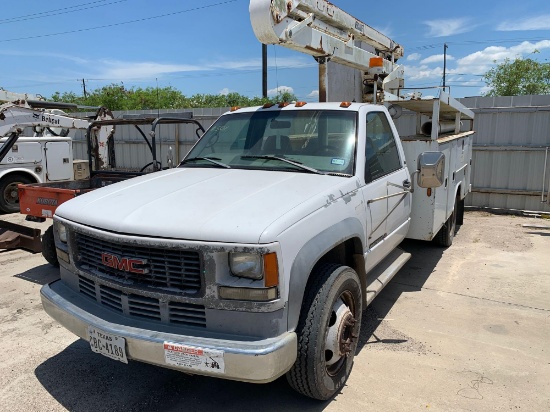 1998 GMC Sierra Pickup Truck STAHL Utility Bed w/Versalift Bucket Arm, VIN # 1GDKC34J8WF053356