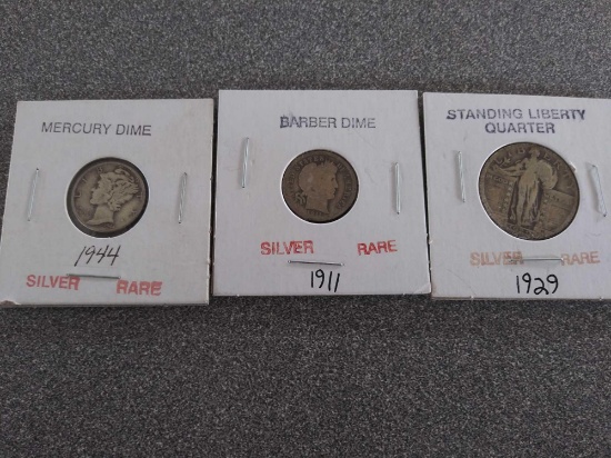 (3) Silver Coins, 2-Dimes, 1-Quarter