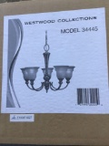 Five Light Chandelier Westwood Collection by Kichler, Antique Brass Amber Mist Frosted Glass, ???