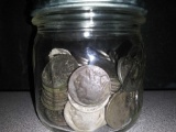 Small Glass Container w/ 115 Buffalo Nickels