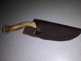 Antler Knife Steel Blade w/Brown Leather Holster