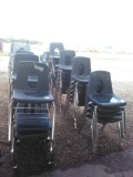 Group of Blue School Chairs, Black Office Chairs