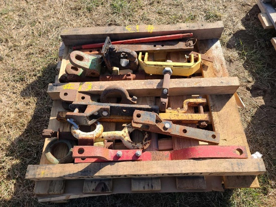 Pallet w/Hitches, Misc. Tractor Parts