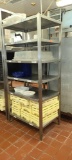 (1) Heavy Duty Commercial Kitchen Rack w/Plastic Trays, Cups (34''long, 24''Wide & 74''Tall)