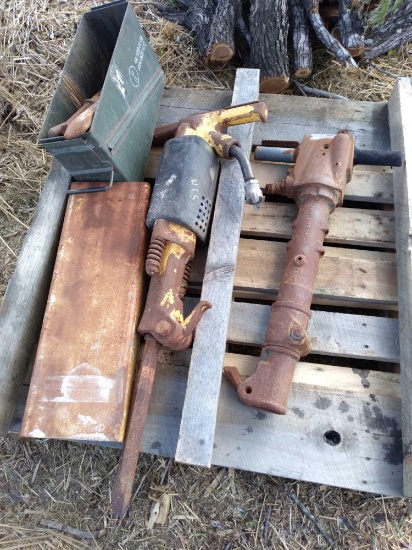 Pallet w/Misc Items such as Air Tools & Jack Hammer Chisels