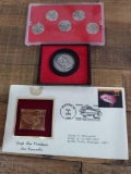 Lot w/2001 Denver Quarter Set, Americas First Medal, Sea Cucumber Gold Color Stamp