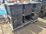 (3) Black Crates on Wheels, each Crate has (2) Compartments