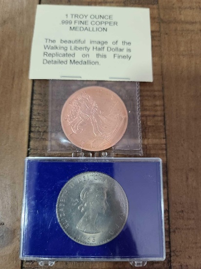 (1) Copper Medallion, (1) Double Face Coin