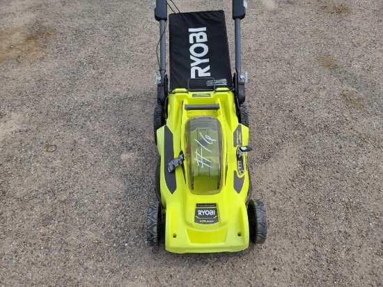 (1) Lime Green Ryobi Push Lawn Mower