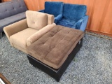 Lot w/Blue Sofa, Tan Seat & Foot Rest