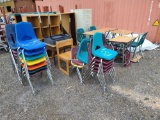 Group of Student Chairs, Desks & Book Shelves