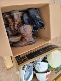 Group of Used work boots, Hard Hats