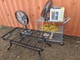 A/C Window Unit, (2) Fans, Cart & Table Frame