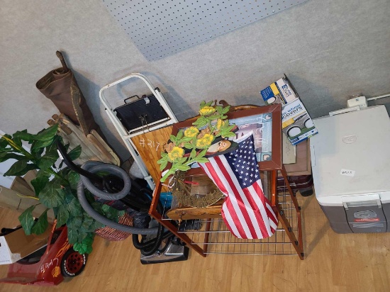 Lot W/ Ice Chest, Small Shelf, Vacuum Cleaner & Misc.