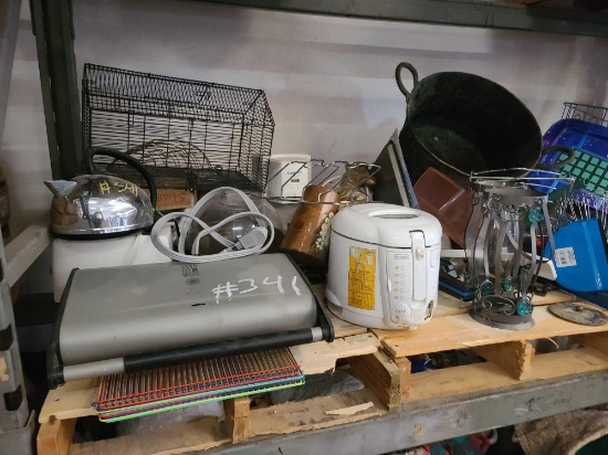 Lot w Household items, Dish Rack, Dishes, Lean Fat Grill (Shelf Not Included)