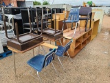 Lot w/Student Chair Combos, Student Desks, Chairs, Cubbies, Storage Shelves & File Cabinet