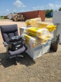 Lot w/Wet Floor Signs, Rolling Chair, Scanner, Cabinets, Rolling Table