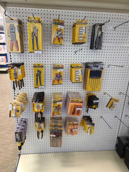 Lot w/Wire Strippers, Pliers, Clamps, 5 pc Socket Set & Screw Drivers(Rack Not Included)