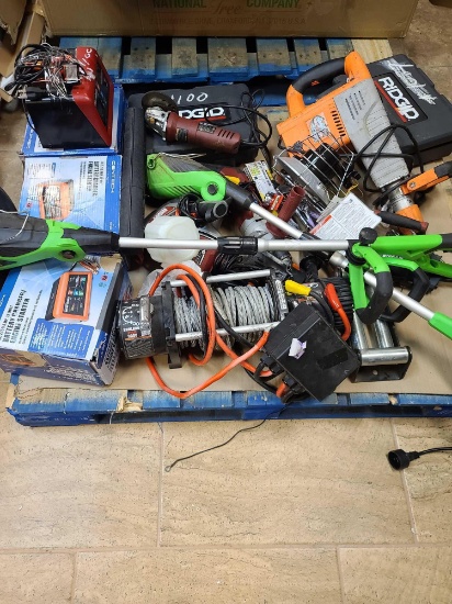 Lot w/Winch, Battery Jumper/Chargers, & Misc Tools