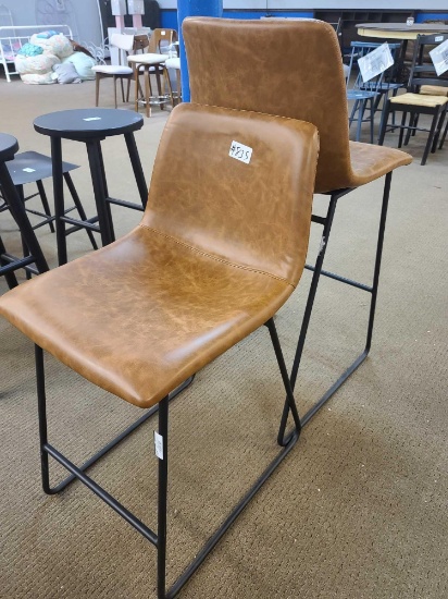 (2) Bowden Faux Leather & Metal Barstool w/Black Legs